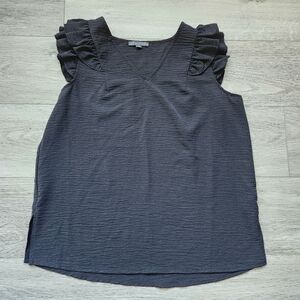 Adrianna Papell Black Ruffle Sleeve Top Womens Small Shirt